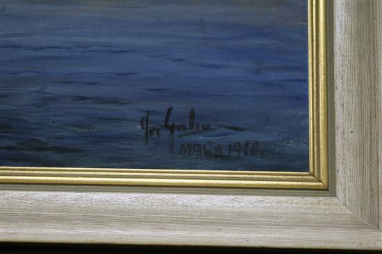 Joseph Galea, oil on canvas board, Valetta Harbour, Malta, signed and dated 1918, 18 x 46in.